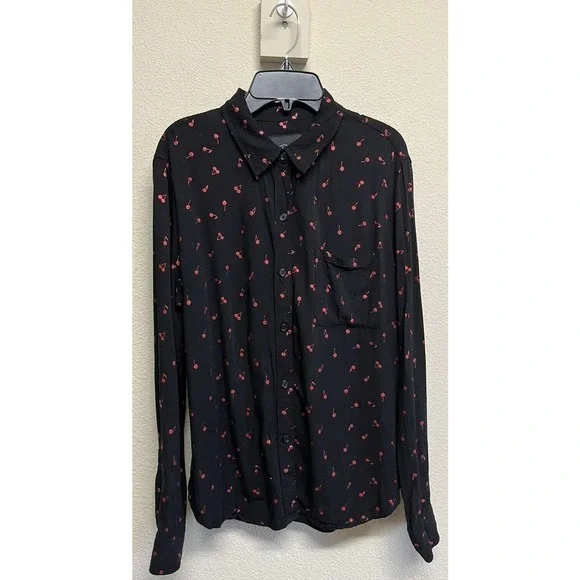 RAILS Women’s Rocsi Metallic Cherry Print Button Down Shirt Black Red Size S - Picture 9 of 11